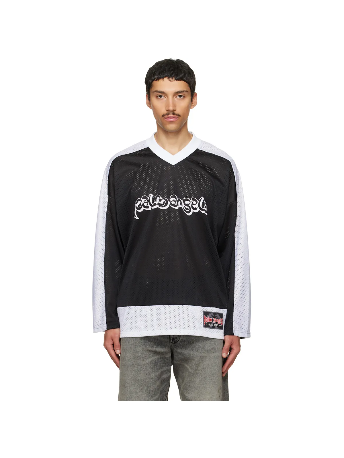 Palm Angels Thai Logo メッシュ ルーズ 長袖Tシャツ - 画像1