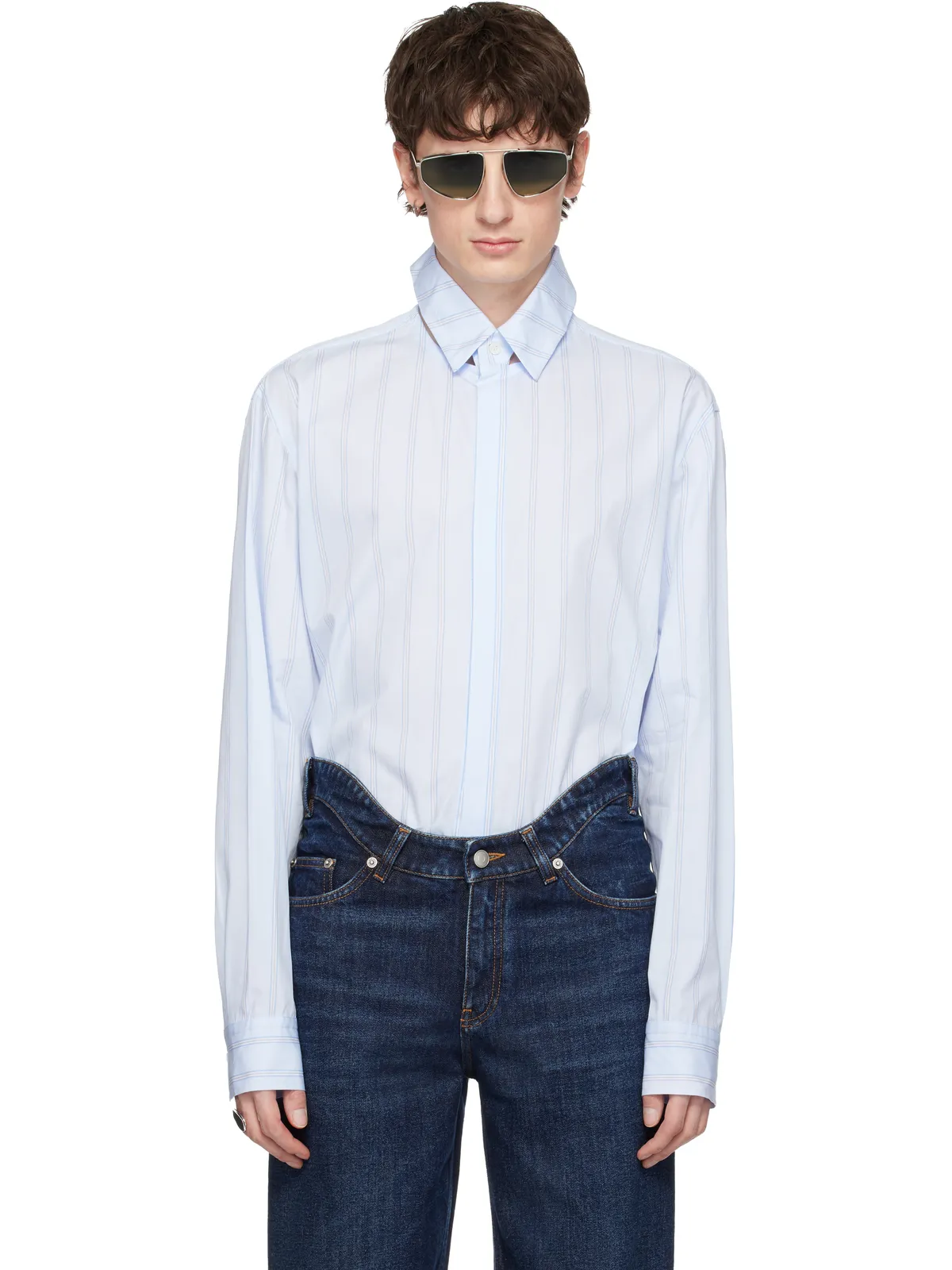 Jean Paul Gaultier Pinstriped Floating Collar シャツ - 画像1
