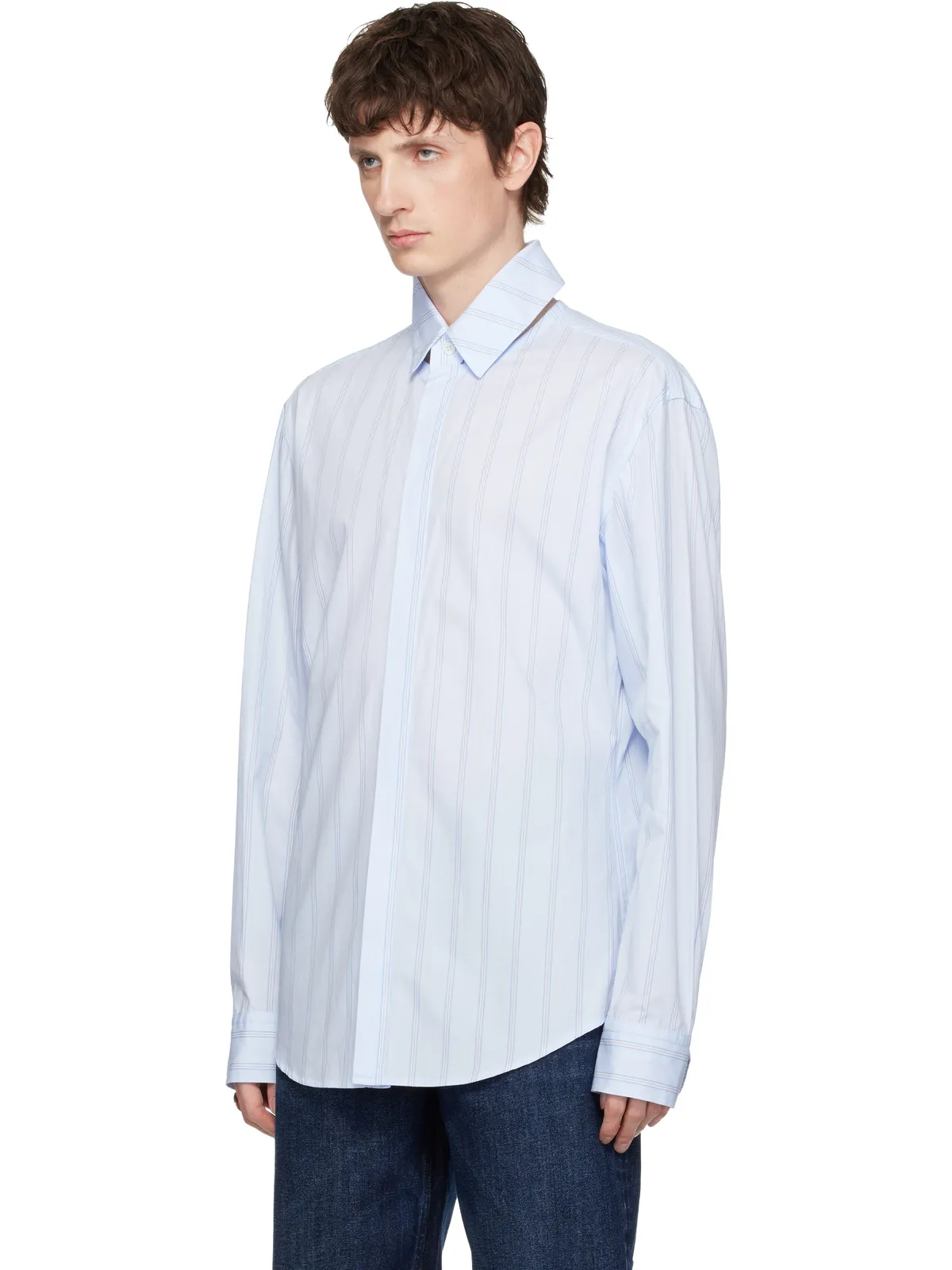Jean Paul Gaultier Pinstriped Floating Collar シャツ - 画像4