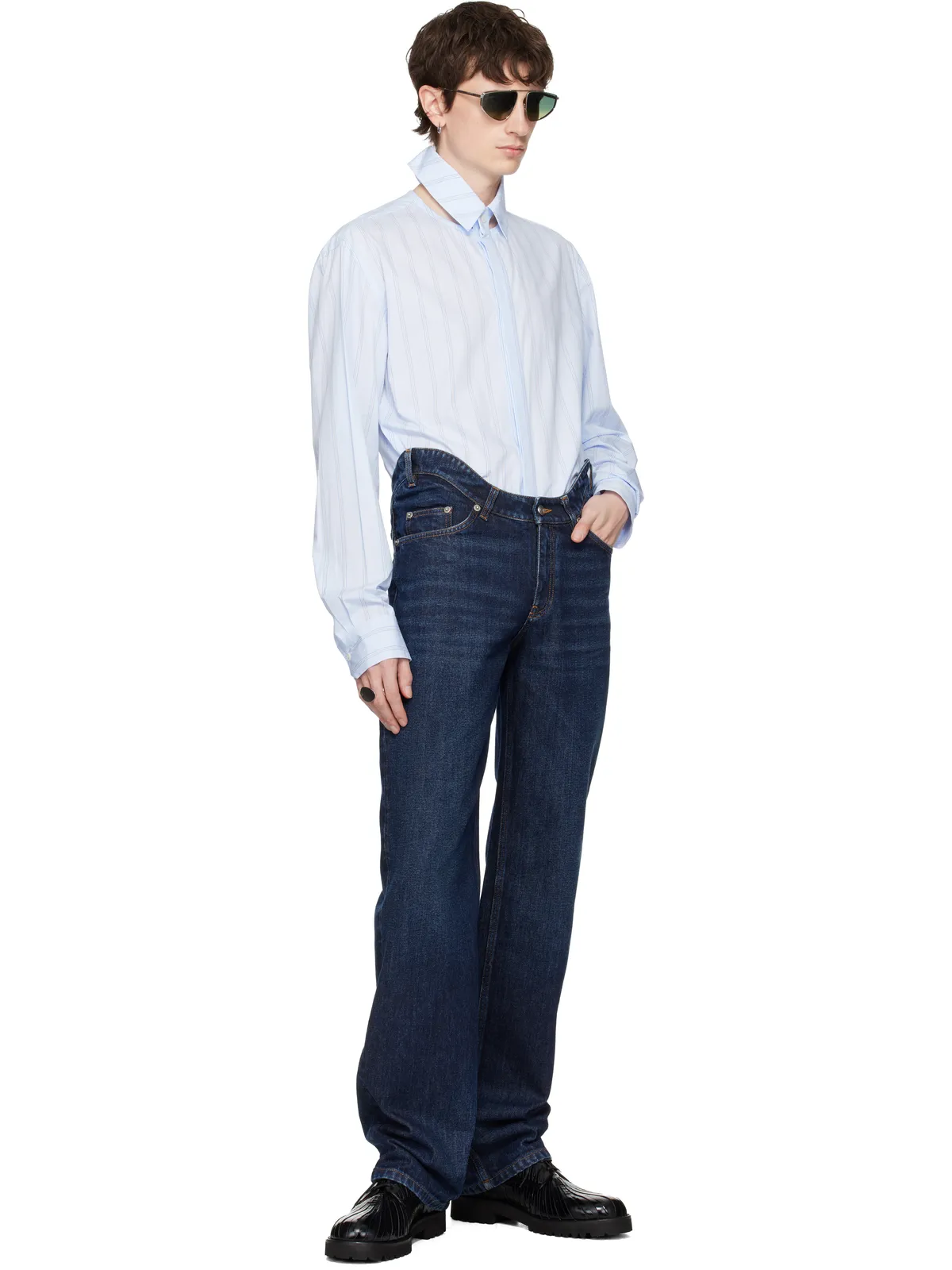 Jean Paul Gaultier Pinstriped Floating Collar シャツ - 画像5