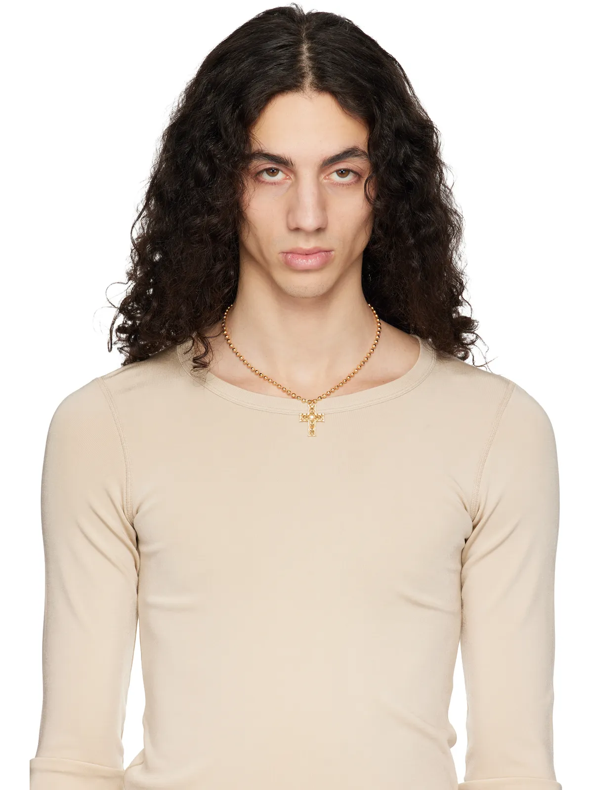 Emanuele Bicocchi ゴールド Beaded Chain Notre-Dame クロスネックレス - 画像2
