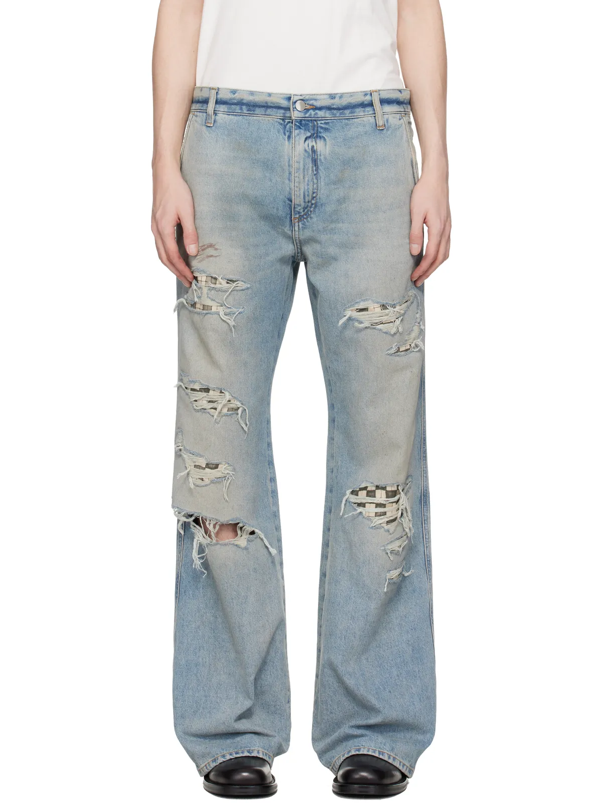 AMIRI Checkered Repair ブーツカット ジーンズ - 画像1