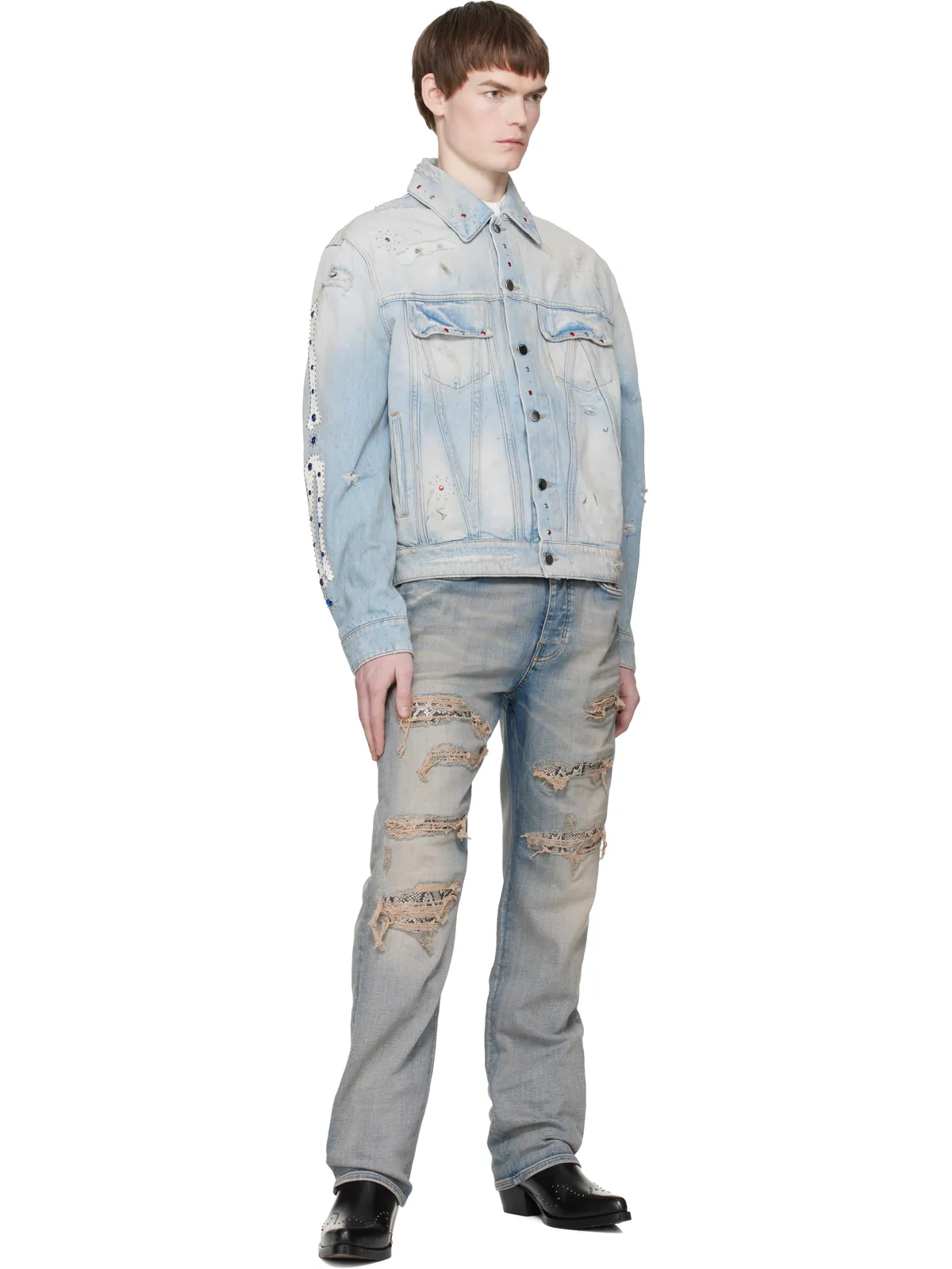 AMIRI Bones Studded デニム トラッカージャケット - 画像4