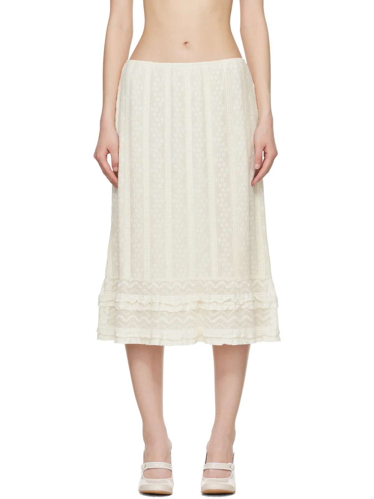Anna Sui Floral Ruffle Stretch Lace ミディアムスカート - 画像1