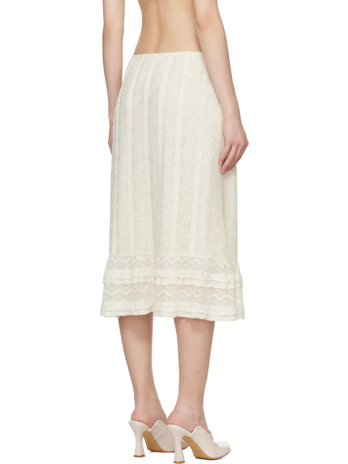 Anna Sui Floral Ruffle Stretch Lace ミディアムスカート - 画像3