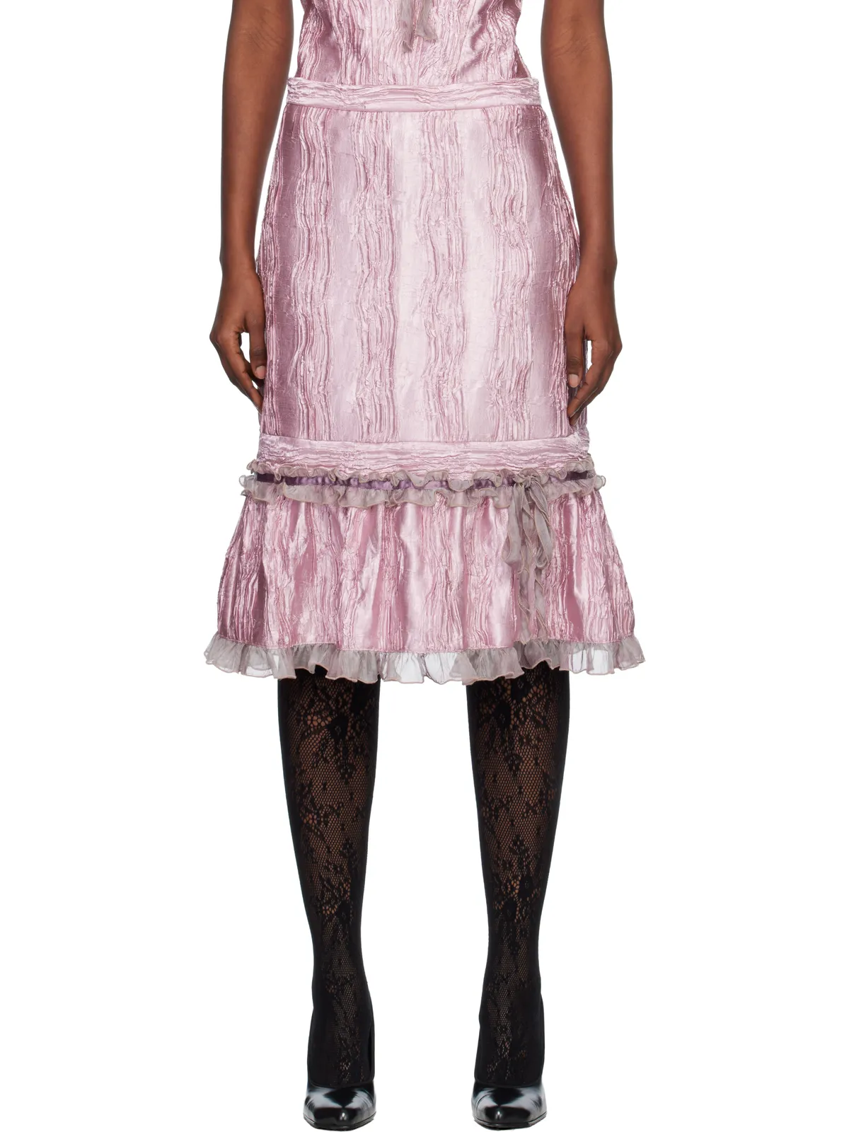 Anna Sui Crushed Satin Ruffle ミディアムスカート - 画像1