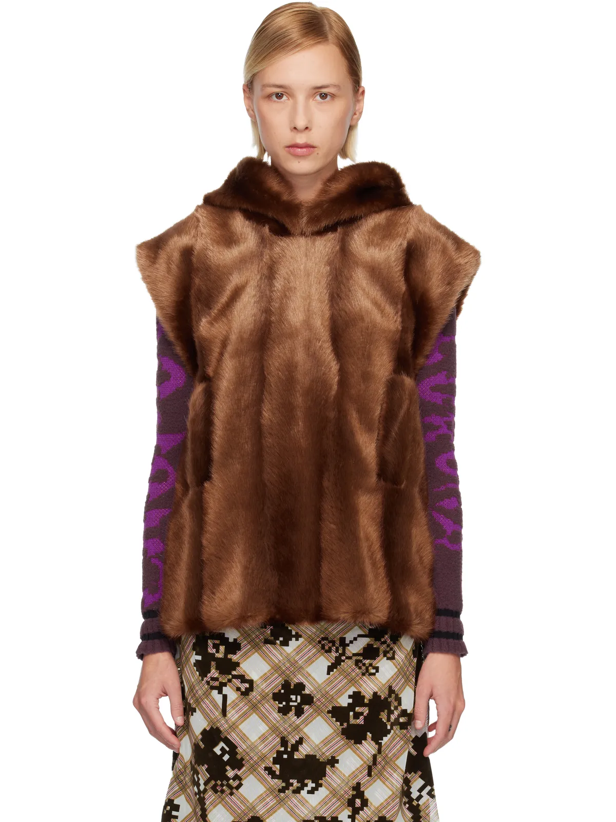 Anna Sui SSENSE限定 Faux-Mink ノースリーブ フーディ - 画像1