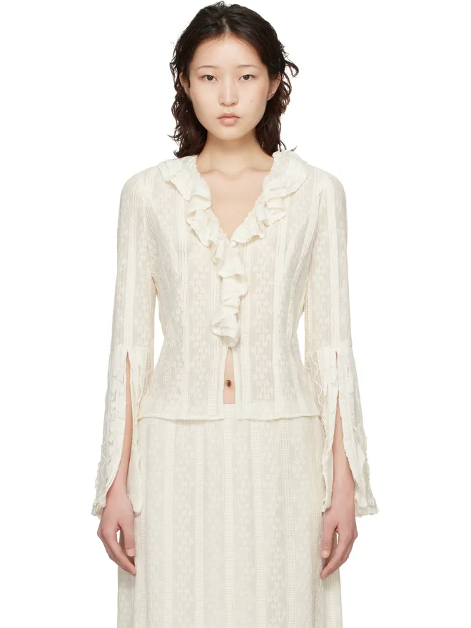 Anna Sui Anna Sui Floral ラッフル ストレッチ レースブラウスの商品画像