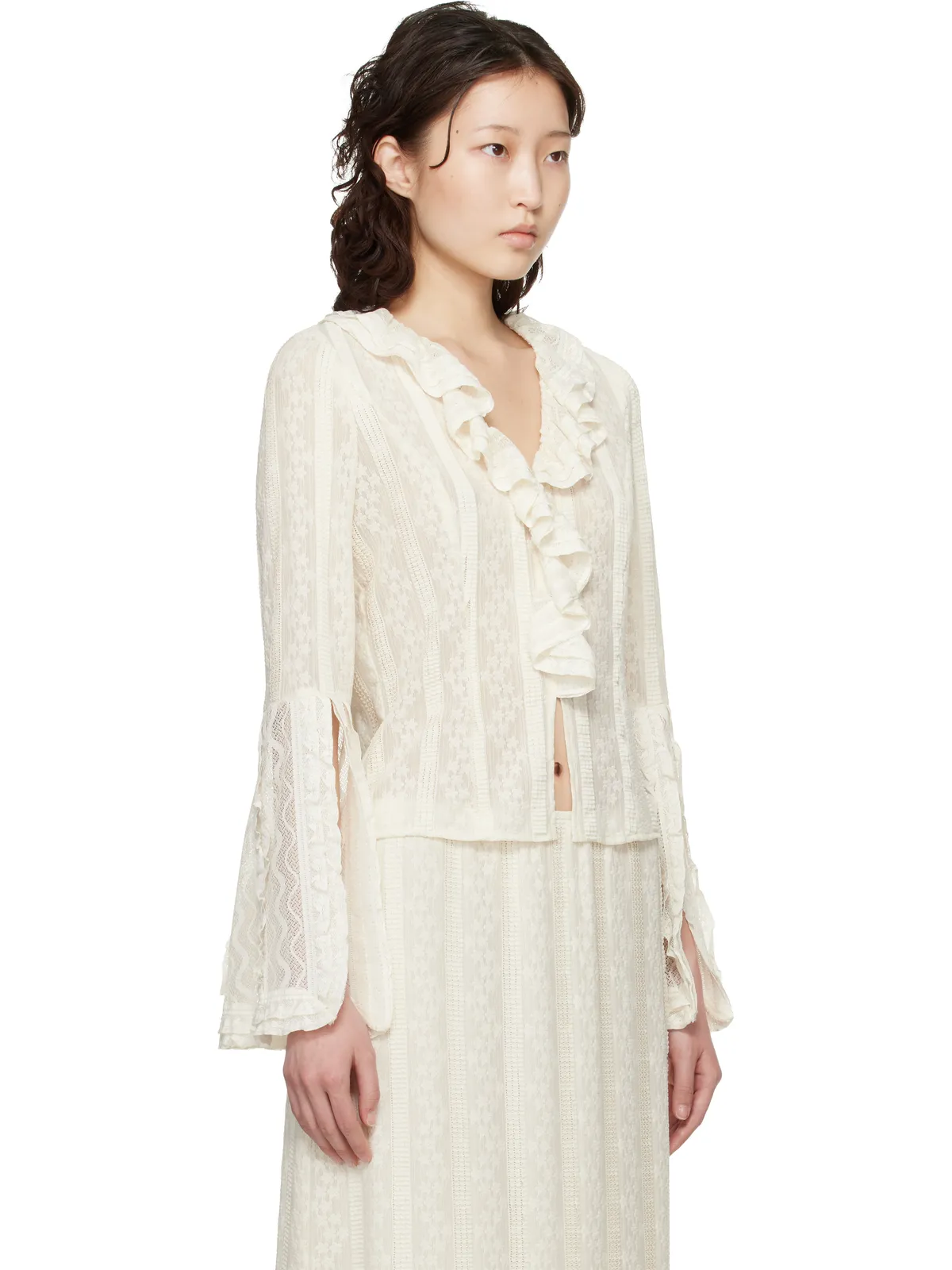Anna Sui Floral ラッフル ストレッチ レースブラウス - 画像2
