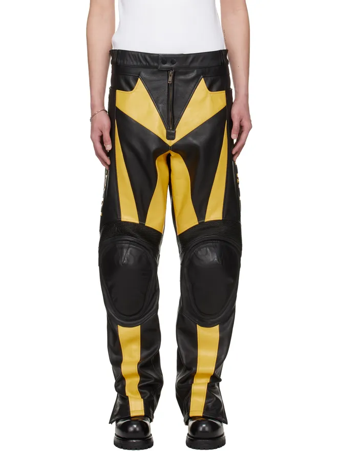LU'U DAN LU'U DAN BRUCE LEE x LỰU ĐẠN ブラック＆イエロー Moto Racing レザーパンツの商品画像