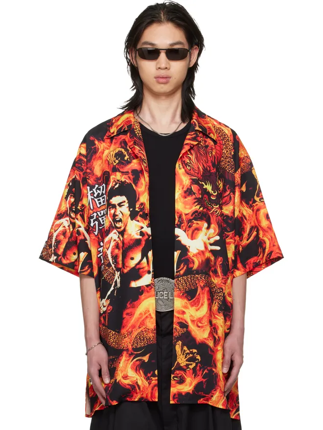 LU'U DAN LU'U DAN BRUCE LEE x LỰU ĐẠN ブラック＆オレンジ Sleaze シャツの商品画像