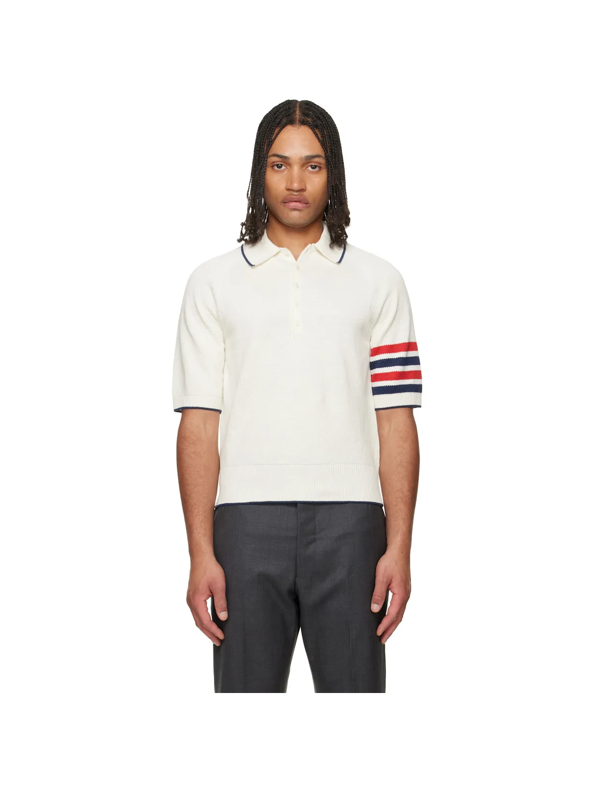 Thom Browne 4-Bar リネンコットン リラックスフィット ニットポロシャツ - 画像1