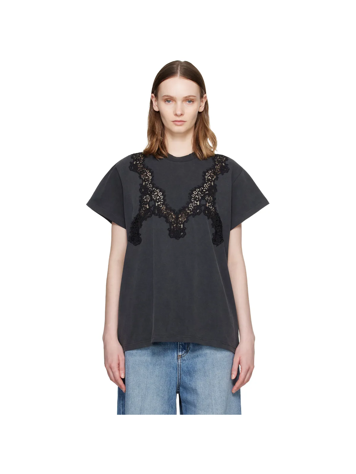 Stella McCartney Lace Mix Washed ジャージコットン Tシャツ - 画像1